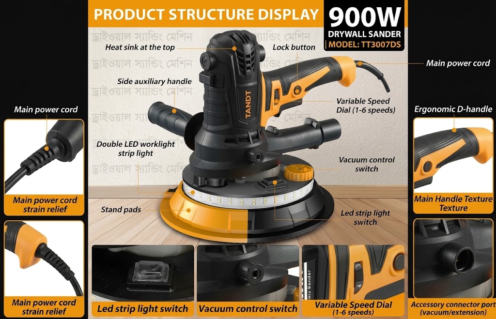 TANDT Drywall Sander/ড্রাইওয়াল স্যান্ডার/স্যান্ডিং মেশিন/Sander/TANDT-TT3007DS