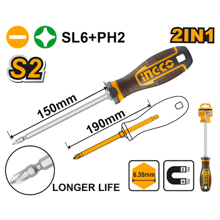 Screw Driver 2 in 1 / স্কুরু ড্রাইভার/ Screw Driver/Ingco-AKISD26150