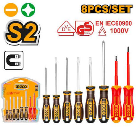 Screw Driver 8 Pieces set / স্কুরু ড্রাইভার/Screw Driver/Ingco-HKSDS0838